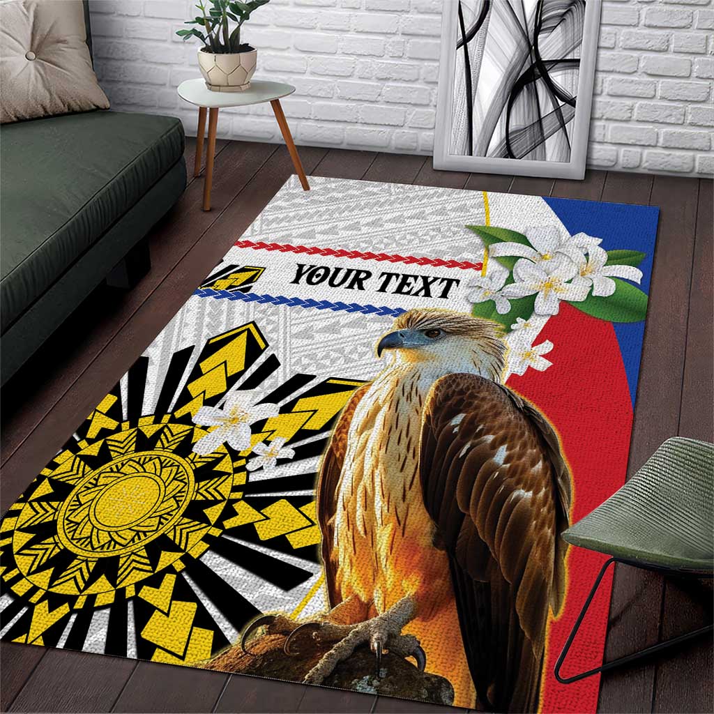 Personalised Philippines Eagle Area Rug Filipino Sun Mix Sampaguita Flower LT14 White - Polynesian Pride