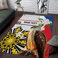Personalised Philippines Eagle Area Rug Filipino Sun Mix Sampaguita Flower LT14 White - Polynesian Pride