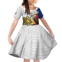Personalised Philippines Eagle Family Matching Tank Maxi Dress and Hawaiian Shirt Filipino Sun Mix Sampaguita Flower LT14 Daughter's Dress White - Polynesian Pride