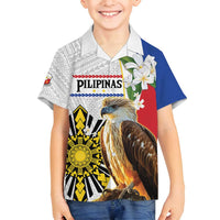 Personalised Philippines Eagle Family Matching Tank Maxi Dress and Hawaiian Shirt Filipino Sun Mix Sampaguita Flower LT14 Son's Shirt White - Polynesian Pride
