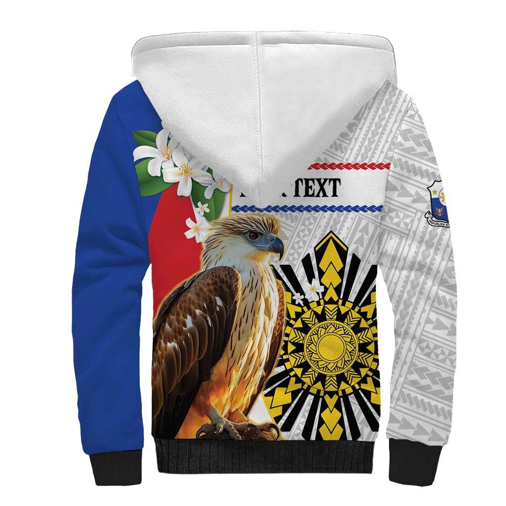 Personalised Philippines Eagle Sherpa Hoodie Filipino Sun Mix Sampaguita Flower