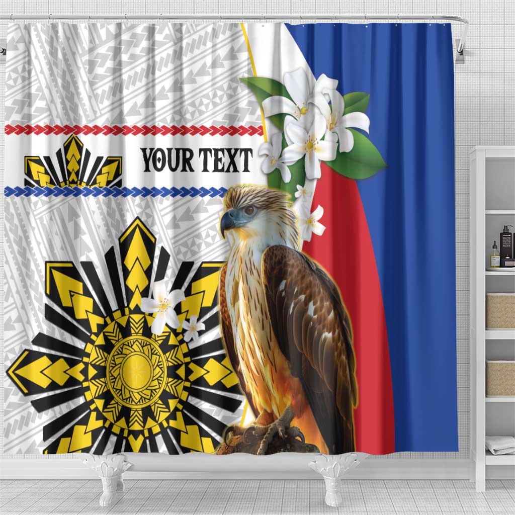 Personalised Philippines Eagle Shower Curtain Filipino Sun Mix Sampaguita Flower