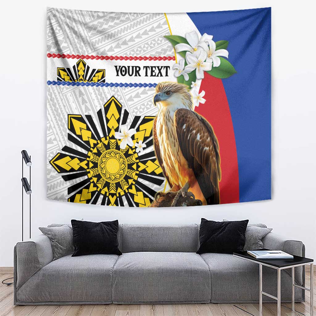 Personalised Philippines Eagle Tapestry Filipino Sun Mix Sampaguita Flower LT14 White - Polynesian Pride