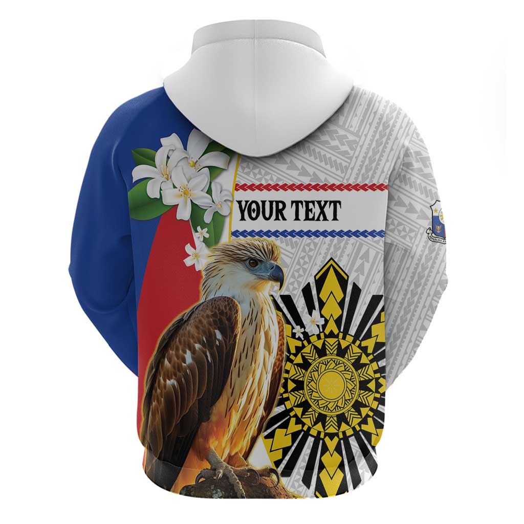 Personalised Philippines Eagle Zip Hoodie Filipino Sun Mix Sampaguita Flower