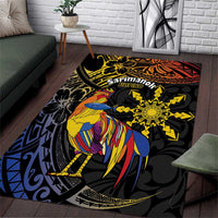 Philippines Sarimanok Area Rug Papanok Legendary Bird Okir Polynesian Pattern LT14 Black - Polynesian Pride
