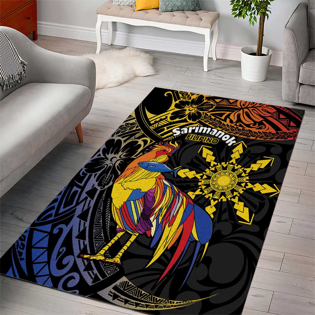 Philippines Sarimanok Area Rug Papanok Legendary Bird Okir Polynesian Pattern LT14 - Polynesian Pride