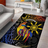 Philippines Sarimanok Area Rug Papanok Legendary Bird Okir Polynesian Pattern LT14 - Polynesian Pride