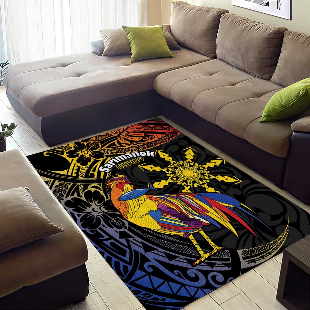 Philippines Sarimanok Area Rug Papanok Legendary Bird Okir Polynesian Pattern LT14 - Polynesian Pride