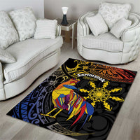 Philippines Sarimanok Area Rug Papanok Legendary Bird Okir Polynesian Pattern LT14 - Polynesian Pride