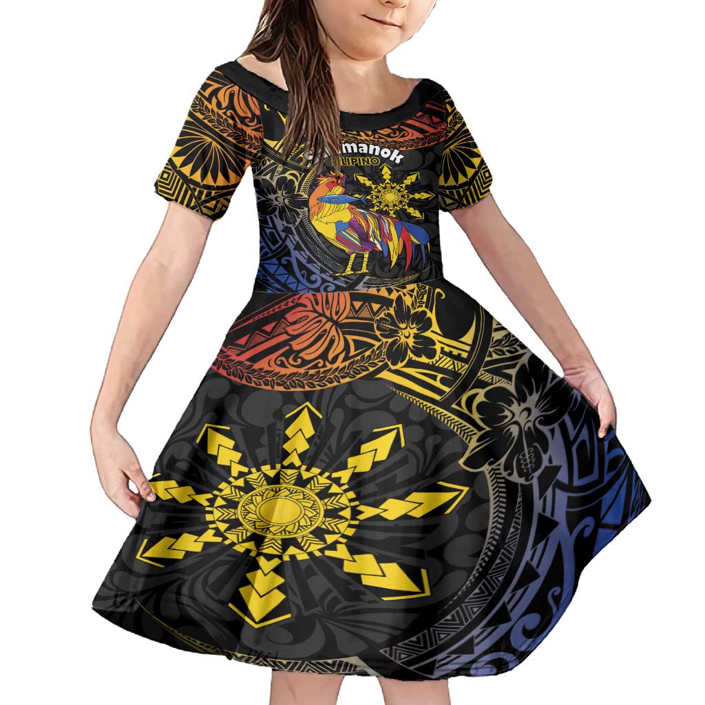 Philippines Sarimanok Family Matching Long Sleeve Bodycon Dress and Hawaiian Shirt Papanok Legendary Bird Okir Polynesian Pattern