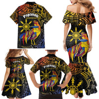 Philippines Sarimanok Family Matching Mermaid Dress and Hawaiian Shirt Papanok Legendary Bird Okir Polynesian Pattern