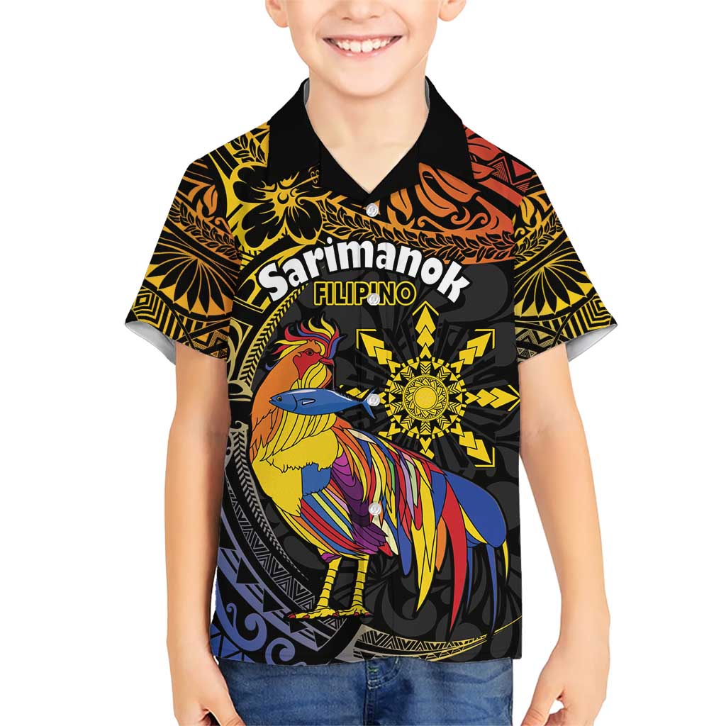 Philippines Sarimanok Family Matching Short Sleeve Bodycon Dress and Hawaiian Shirt Papanok Legendary Bird Okir Polynesian Pattern