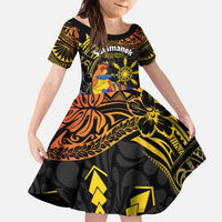 Philippines Sarimanok Kid Short Sleeve Dress Papanok Legendary Bird Okir Polynesian Pattern LT14 KID Black - Polynesian Pride