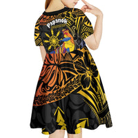 Philippines Sarimanok Kid Short Sleeve Dress Papanok Legendary Bird Okir Polynesian Pattern LT14 - Polynesian Pride