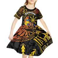 Philippines Sarimanok Kid Short Sleeve Dress Papanok Legendary Bird Okir Polynesian Pattern LT14 - Polynesian Pride