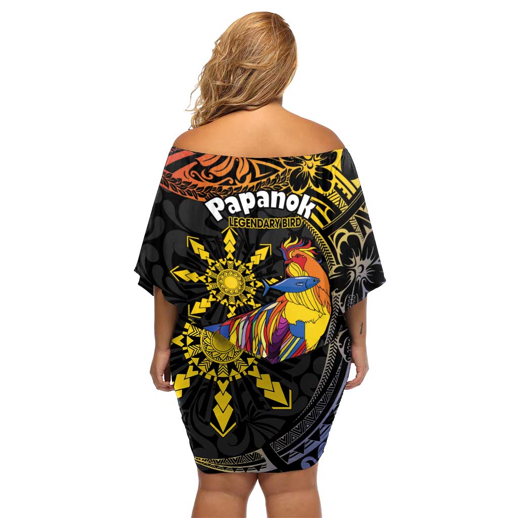Philippines Sarimanok Off Shoulder Short Dress Papanok Legendary Bird Okir Polynesian Pattern LT14 - Polynesian Pride
