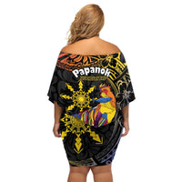 Philippines Sarimanok Off Shoulder Short Dress Papanok Legendary Bird Okir Polynesian Pattern LT14 - Polynesian Pride
