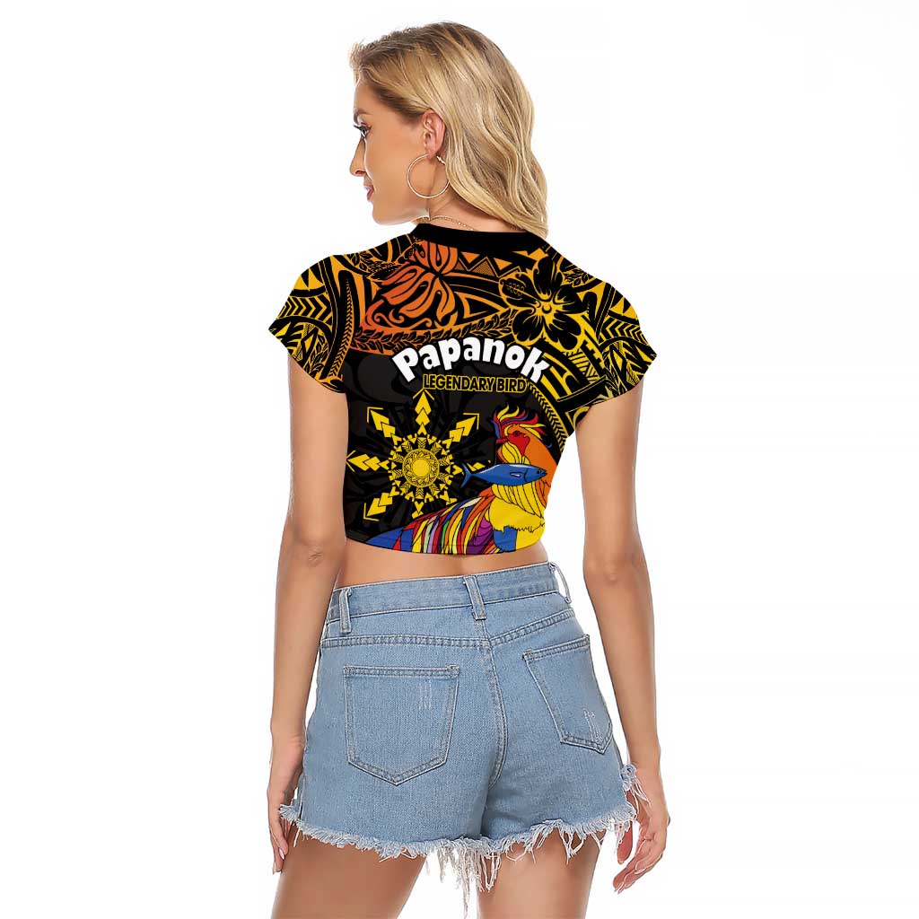Philippines Sarimanok Raglan Cropped T Shirt Papanok Legendary Bird Okir Polynesian Pattern