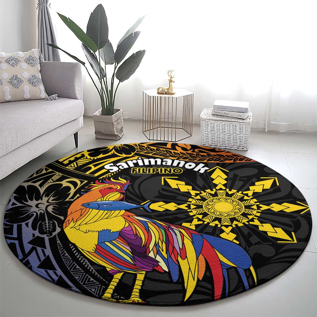 Philippines Sarimanok Round Carpet Papanok Legendary Bird Okir Polynesian Pattern LT14 - Polynesian Pride