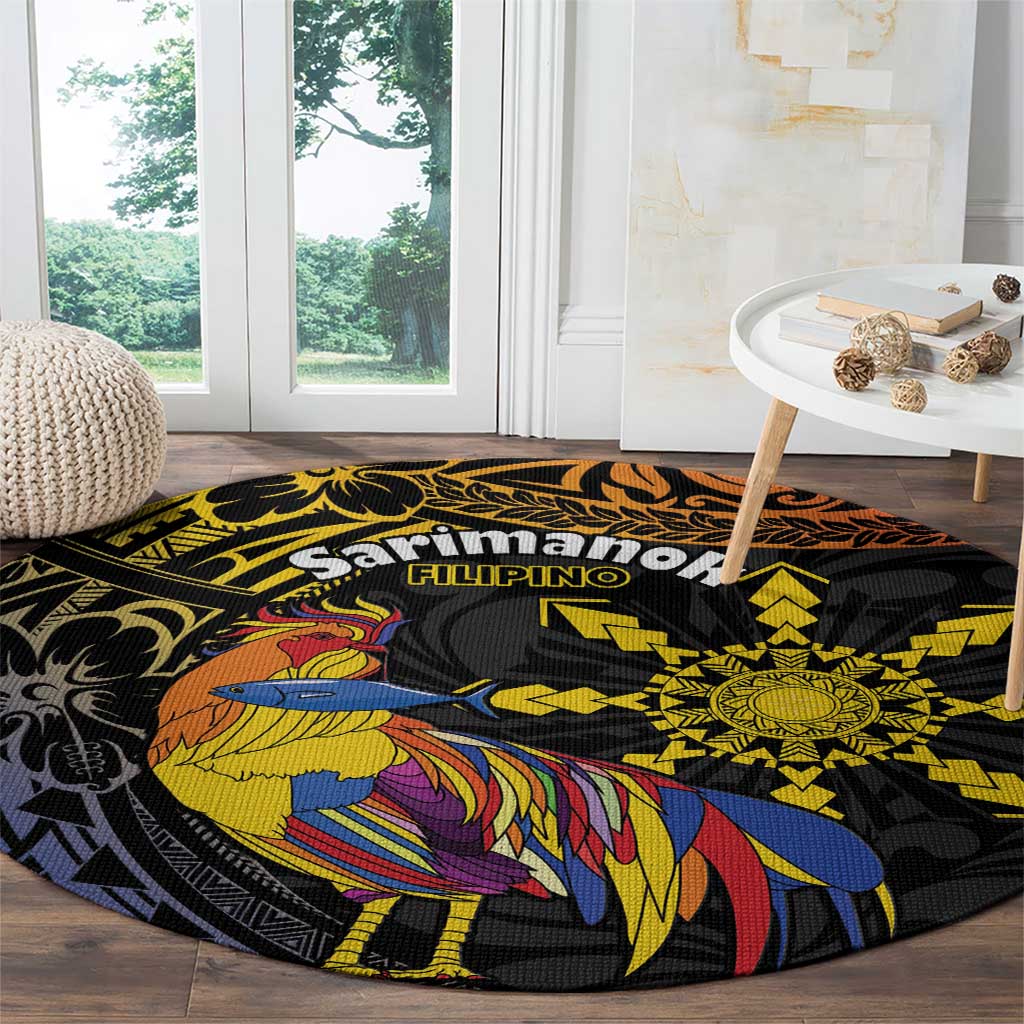 Philippines Sarimanok Round Carpet Papanok Legendary Bird Okir Polynesian Pattern LT14 - Polynesian Pride