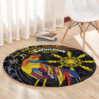 Philippines Sarimanok Round Carpet Papanok Legendary Bird Okir Polynesian Pattern LT14 - Polynesian Pride
