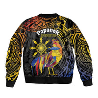 Philippines Sarimanok Sleeve Zip Bomber Jacket Papanok Legendary Bird Okir Polynesian Pattern