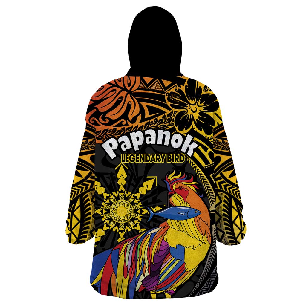 Philippines Sarimanok Wearable Blanket Hoodie Papanok Legendary Bird Okir Polynesian Pattern