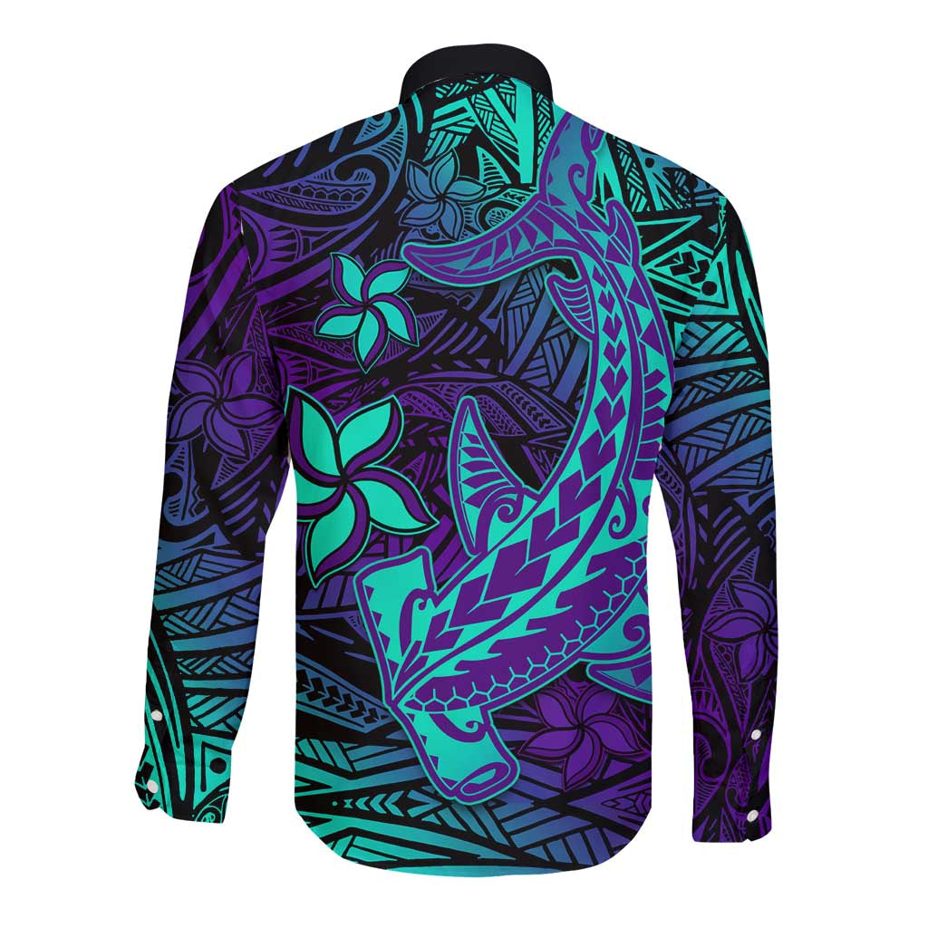 Purple Polynesian Family Matching Outfits Off Shoulder Maxi Dress And Hawaiian Shirt Tribal Hammerhead Shark LT14