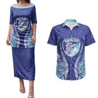 Northland 2026 Rugby Custom Couples Matching Puletasi and Hawaiian Shirt NZ Maori Silver Fern LT14 Blue - Polynesian Pride
