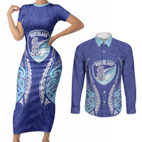 Northland 2026 Rugby Custom Couples Matching Short Sleeve Bodycon Dress and Long Sleeve Button Shirt NZ Maori Silver Fern LT14 Blue - Polynesian Pride