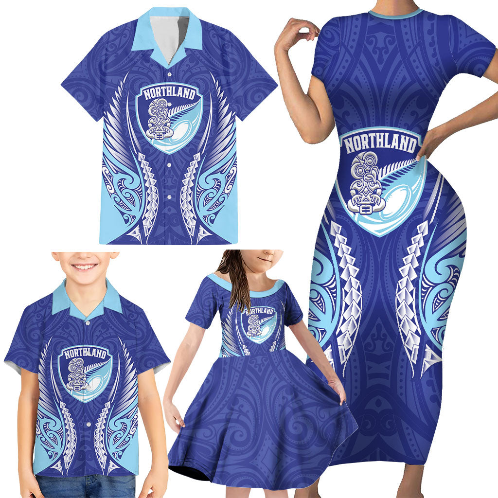 Northland 2026 Rugby Custom Family Matching Short Sleeve Bodycon Dress and Hawaiian Shirt NZ Maori Silver Fern LT14 - Polynesian Pride