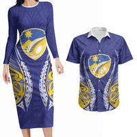 Otago 2026 Rugby Custom Couples Matching Long Sleeve Bodycon Dress and Hawaiian Shirt NZ Maori Silver Fern LT14 Blue - Polynesian Pride