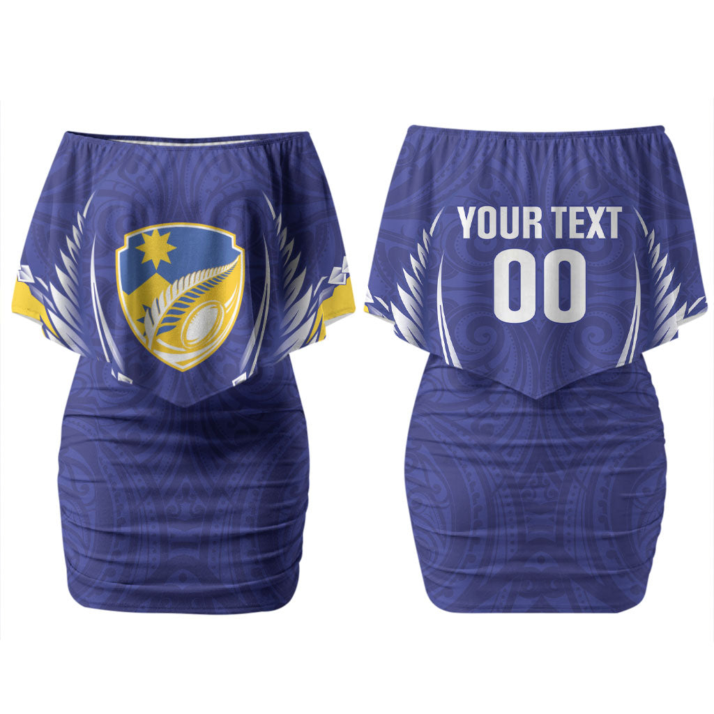 Otago 2026 Rugby Custom Couples Matching Off Shoulder Short Dress and Long Sleeve Button Shirt NZ Maori Silver Fern LT14 - Polynesian Pride