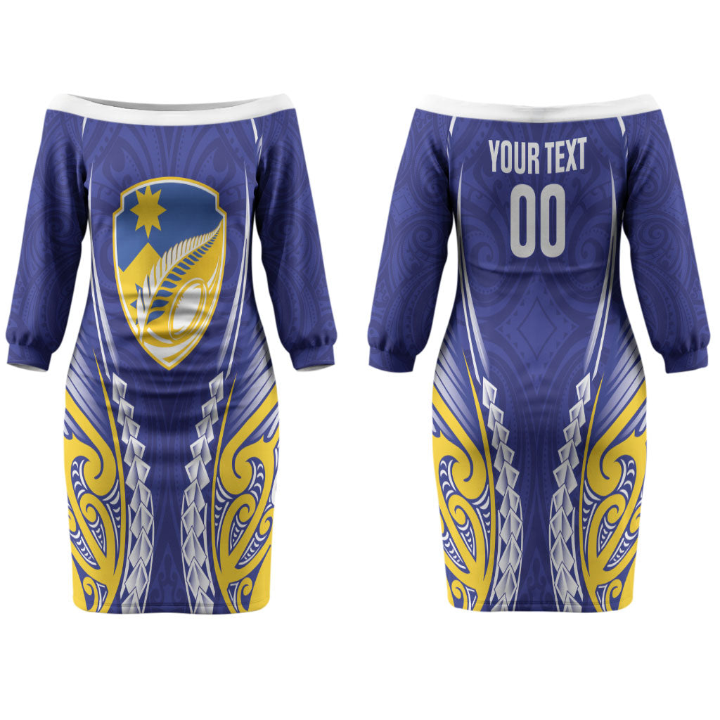 Otago 2026 Rugby Custom Couples Matching Off The Shoulder Long Sleeve Dress and Long Sleeve Button Shirt NZ Maori Silver Fern LT14 - Polynesian Pride