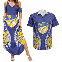Otago 2026 Rugby Custom Couples Matching Summer Maxi Dress and Hawaiian Shirt NZ Maori Silver Fern LT14 Blue - Polynesian Pride