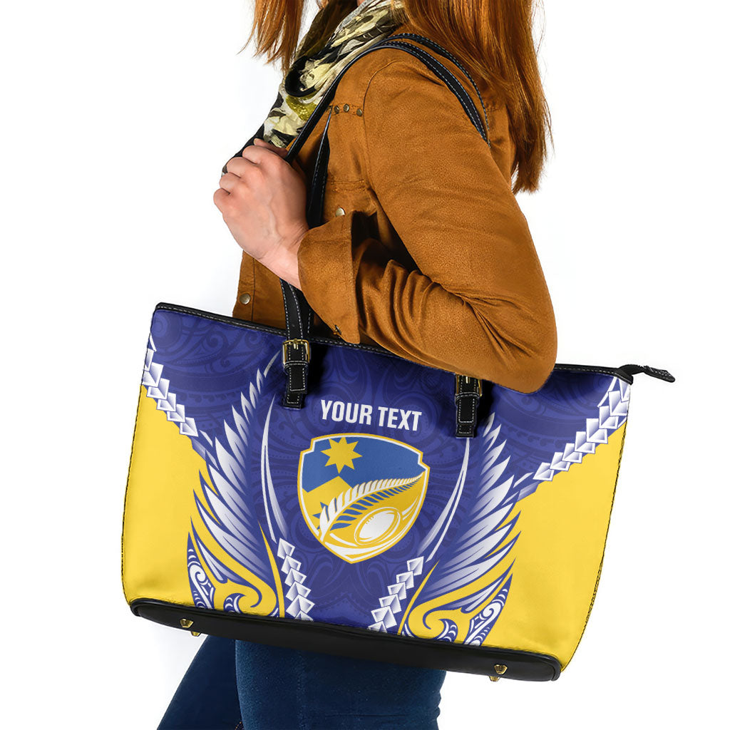 Otago 2026 Rugby Custom Leather Tote Bag NZ Maori Silver Fern LT14 Blue - Polynesian Pride