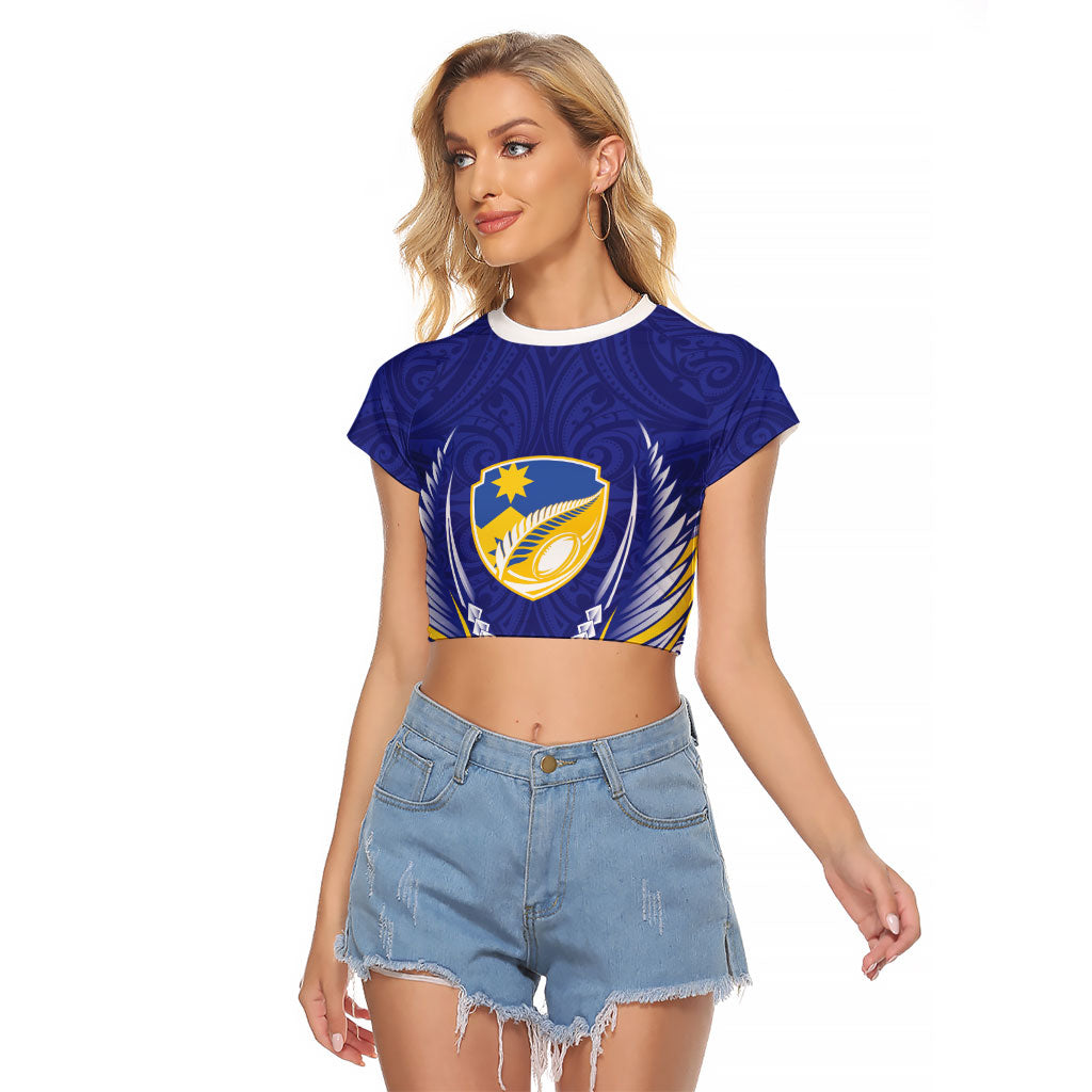 Otago 2026 Rugby Custom Raglan Cropped T Shirt NZ Maori Silver Fern LT14 Female Blue - Polynesian Pride