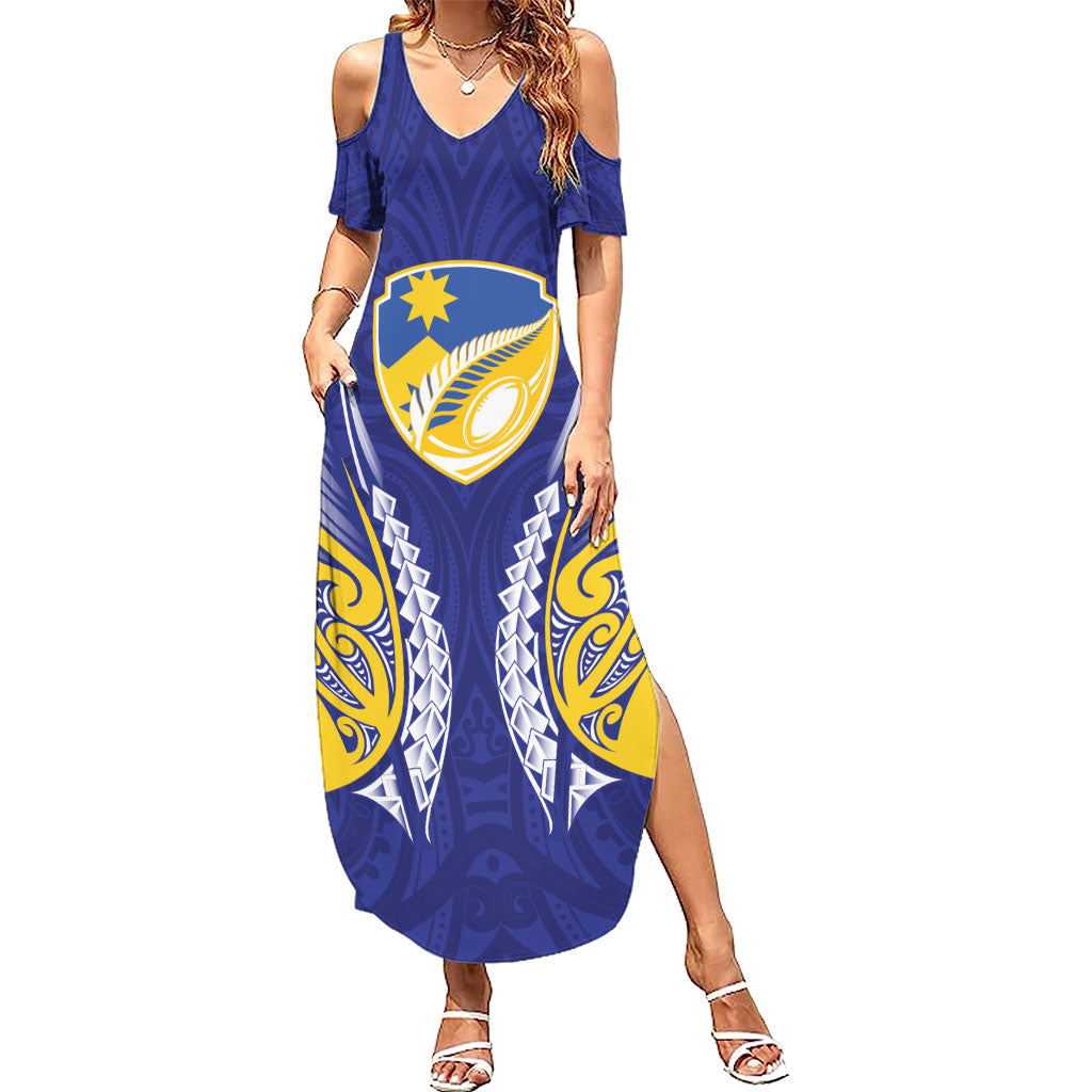 Otago 2026 Rugby Custom Summer Maxi Dress NZ Maori Silver Fern LT14 Women Blue - Polynesian Pride