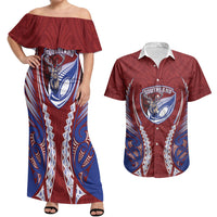 Southland 2026 Rugby Custom Couples Matching Off Shoulder Maxi Dress and Hawaiian Shirt NZ Maori Silver Fern LT14 Maroon - Polynesian Pride