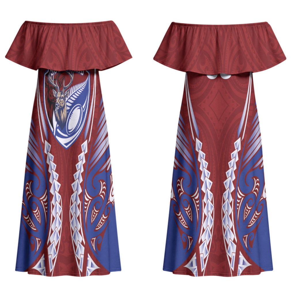 Southland 2026 Rugby Custom Couples Matching Off Shoulder Maxi Dress and Hawaiian Shirt NZ Maori Silver Fern LT14 - Polynesian Pride