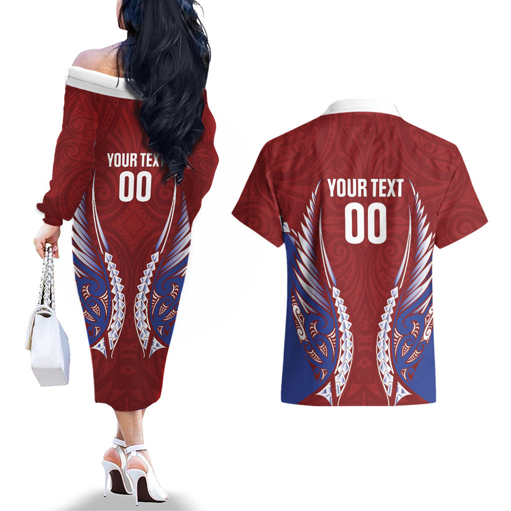 Southland 2026 Rugby Custom Couples Matching Off The Shoulder Long Sleeve Dress and Hawaiian Shirt NZ Maori Silver Fern