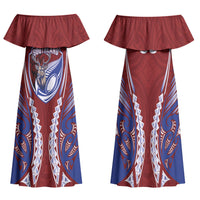 Southland 2026 Rugby Custom Family Matching Off Shoulder Maxi Dress and Hawaiian Shirt NZ Maori Silver Fern LT14 Mom's Dress Maroon - Polynesian Pride
