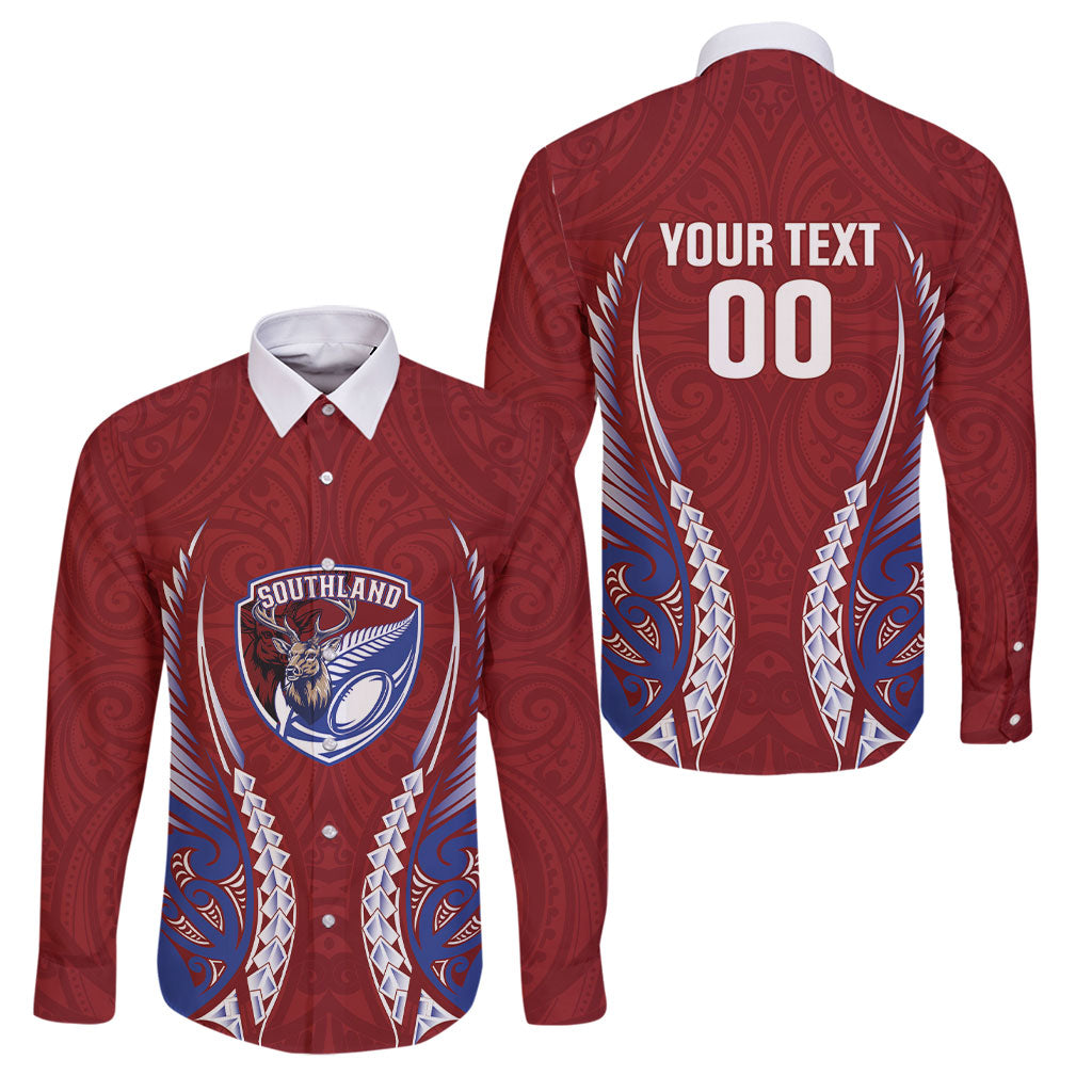 Southland 2026 Rugby Custom Family Matching Off Shoulder Maxi Dress and Hawaiian Shirt NZ Maori Silver Fern LT14 Dad's Shirt - Long Sleeve Maroon - Polynesian Pride