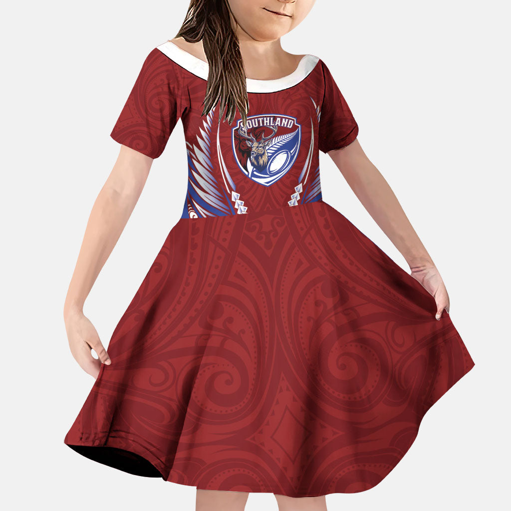 Southland 2026 Rugby Custom Family Matching Off Shoulder Short Dress and Hawaiian Shirt NZ Maori Silver Fern