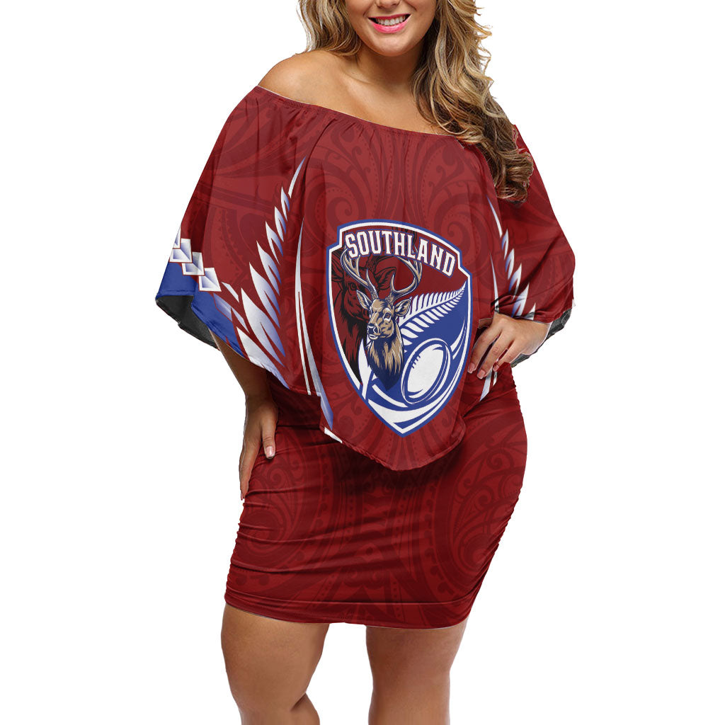 Southland 2026 Rugby Custom Family Matching Off Shoulder Short Dress and Hawaiian Shirt NZ Maori Silver Fern