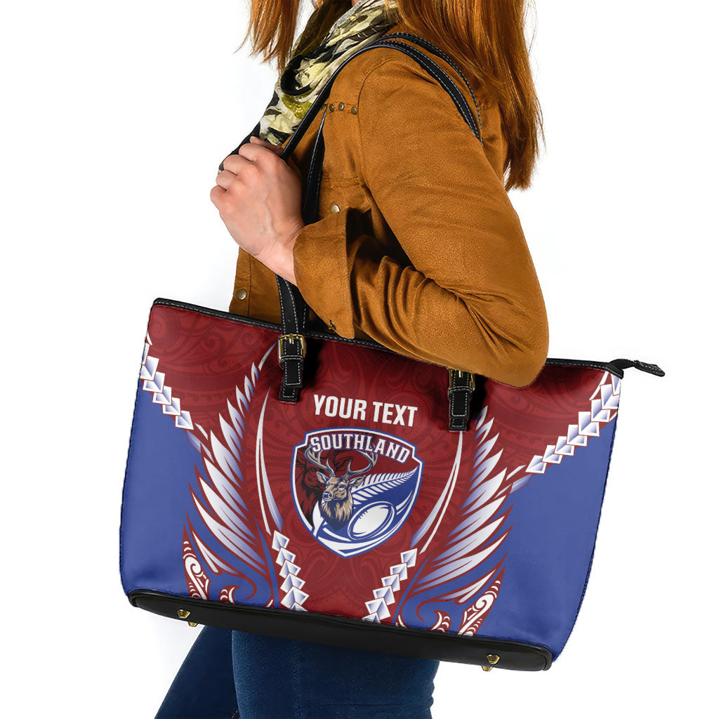 Southland 2026 Rugby Custom Leather Tote Bag NZ Maori Silver Fern LT14 Maroon - Polynesian Pride