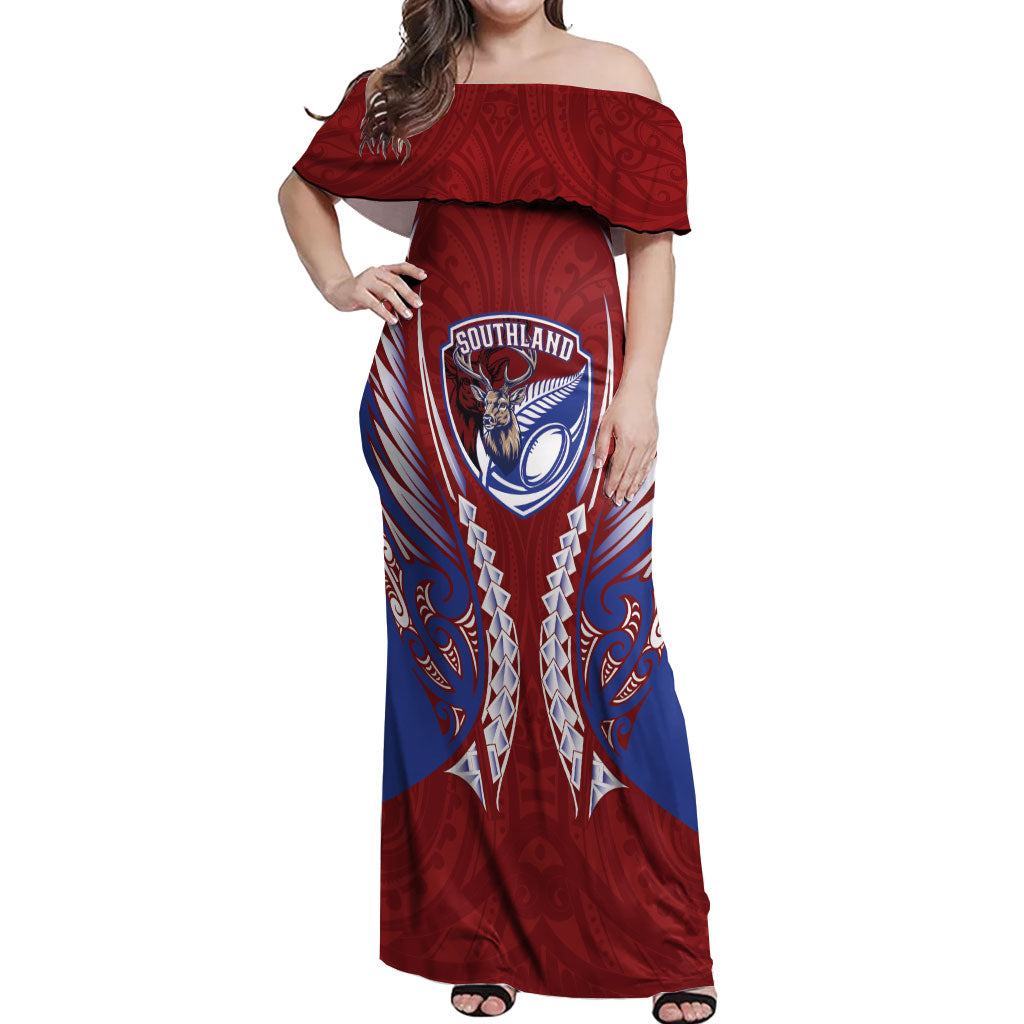 Southland 2026 Rugby Custom Off Shoulder Maxi Dress NZ Maori Silver Fern
