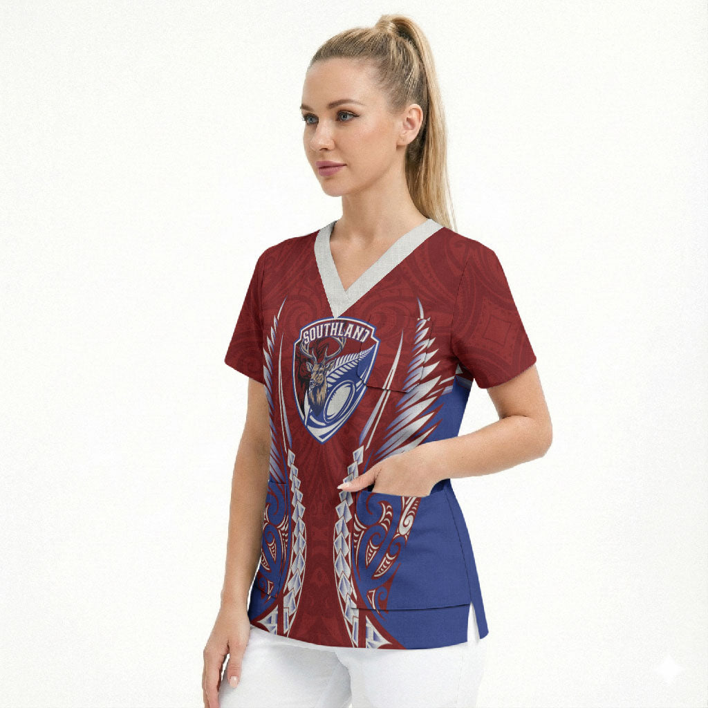 Southland 2026 Rugby Custom Scrub Top NZ Maori Silver Fern