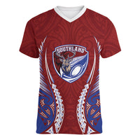 Southland 2026 Rugby Custom Women V-Neck T-Shirt NZ Maori Silver Fern LT14 Female Maroon - Polynesian Pride