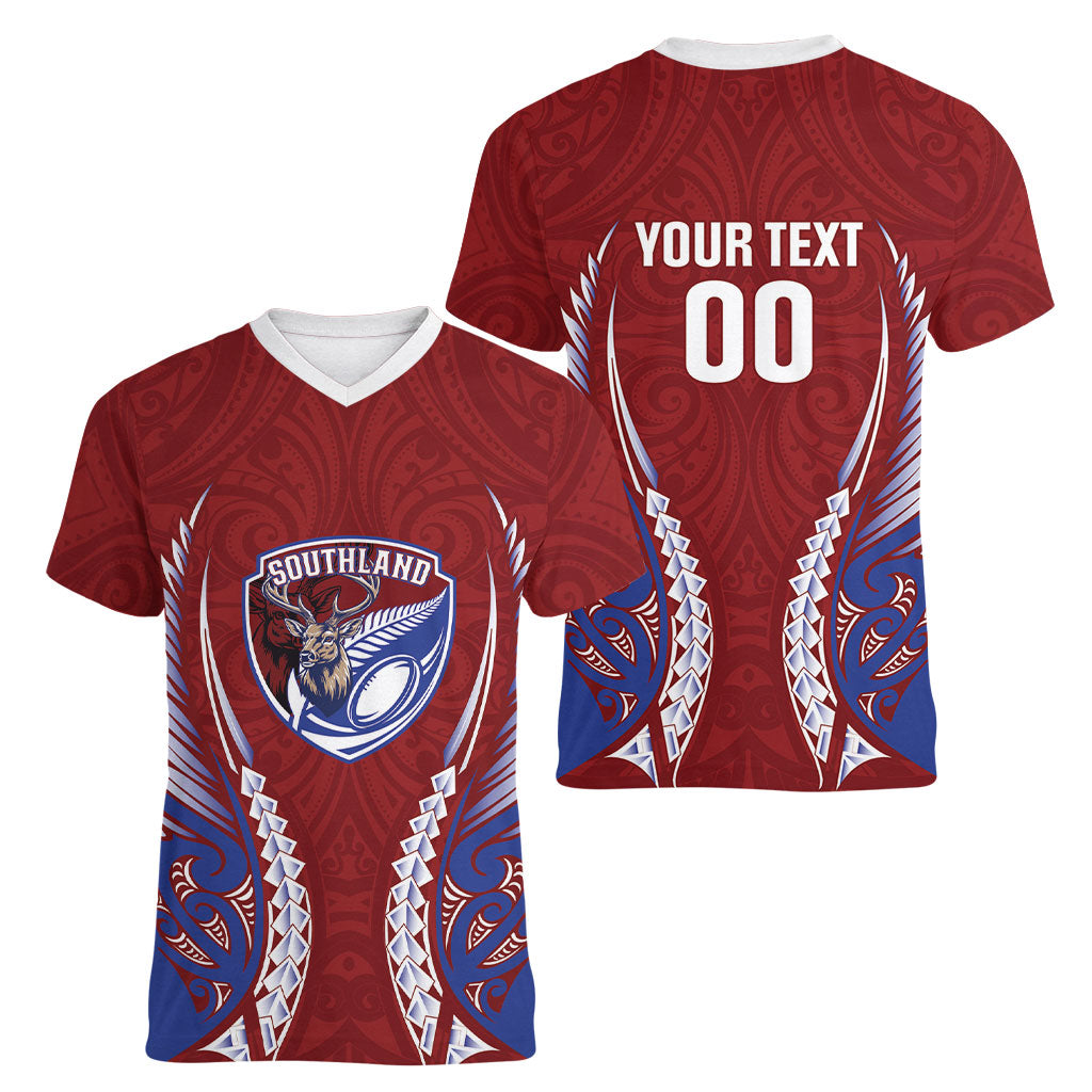 Southland 2026 Rugby Custom Women V-Neck T-Shirt NZ Maori Silver Fern LT14 - Polynesian Pride